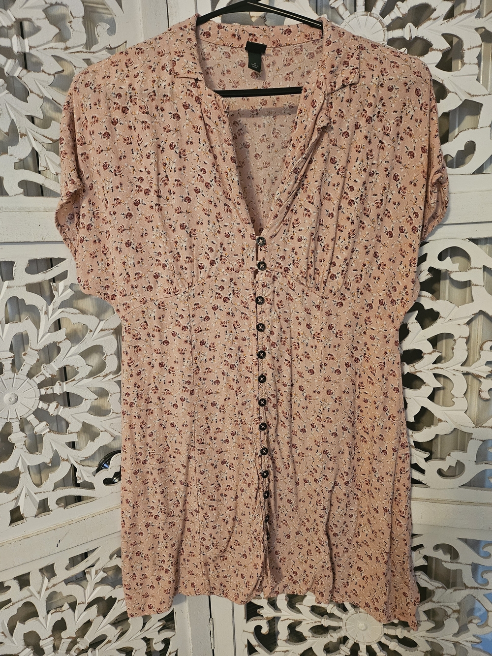 wild fable Blush Pink Floral Button-Front Mini Dress